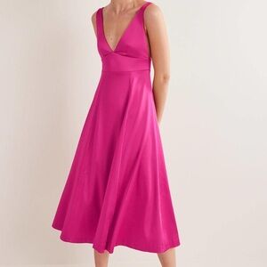 NWT Boden sleeveless fit and flare satin dress watermelon pink spring summer